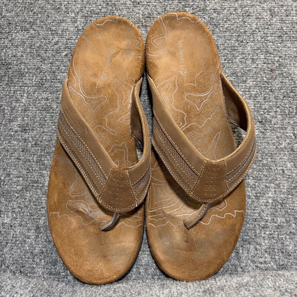 Merrell Brown Leather Thong Sandals Men Size 15 Outdoor Hiking Slip On Shoes